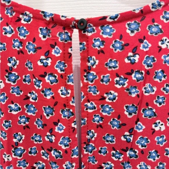 Red Floral V-Neck Midi Dress with Button Front - Picture 6 of 8